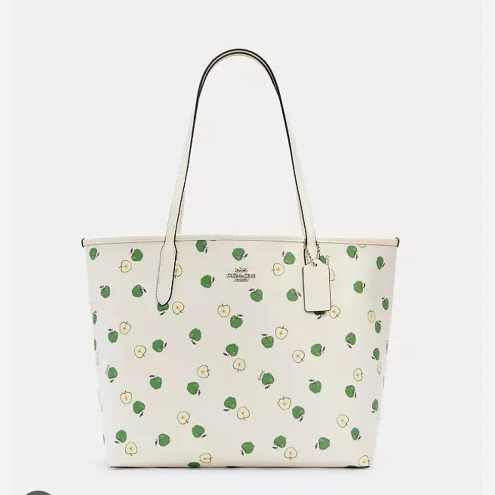 🍏Coach NWT SET White Tote with Green Apple Print and matching corner zip wallet - Picture 1 of 6